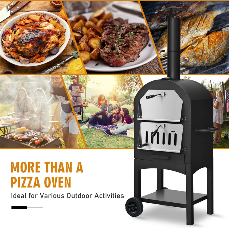 Portable Outdoor Pizza Oven Wood Fired Pizza Oven with Pizza Stone & Waterproof Cover