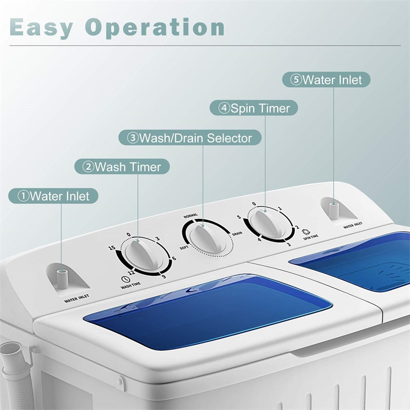 Costway Portable Mini Washing Machine Washer Compact Twin Tub 20 lbs Spin  6952938334532