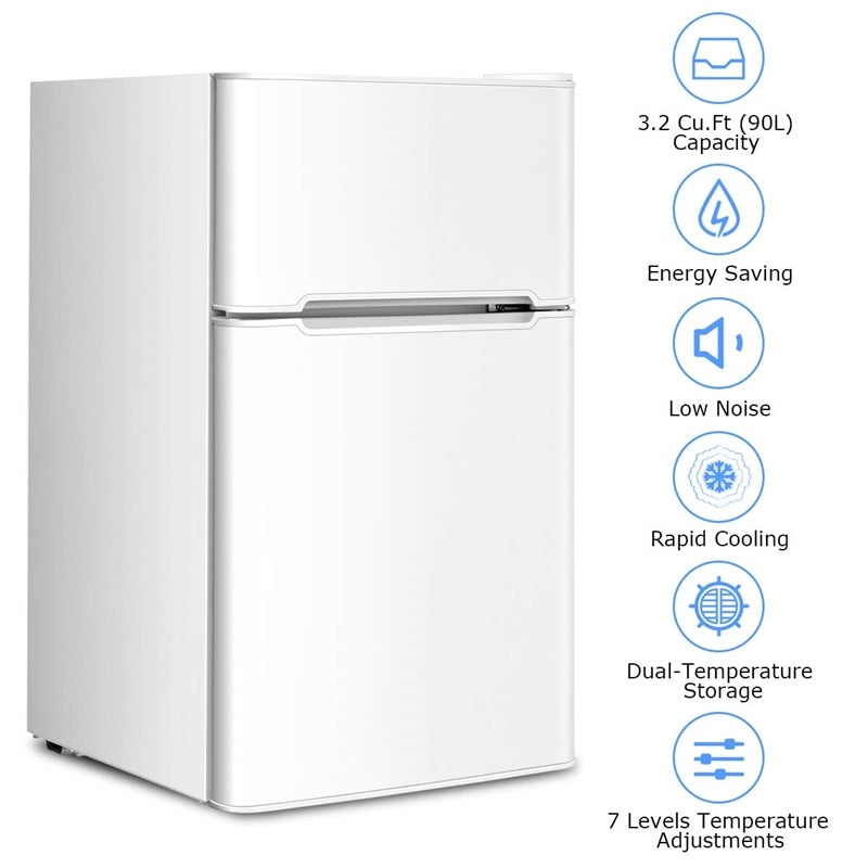  PETSITE Compact Refrigerator, 3.2 Cu.Ft. Stainless Steel Mini  Fridge with 5 Temperature Settings, Reversible Door, Unit 2-Door Small  Freezer Cooler for Dorm, Office, Apartment : Appliances