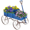 Wooden Wagon Flower Planter Decorative Garden Planter Wagon with Metal Wheels for Backyard