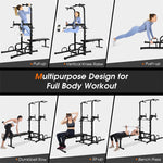 Adjustable Power Tower Multifunctional Pull-Up Bar Stand Dip Station Home Gym Equipment Full Body Workout Machine with Foldable Weight Bench