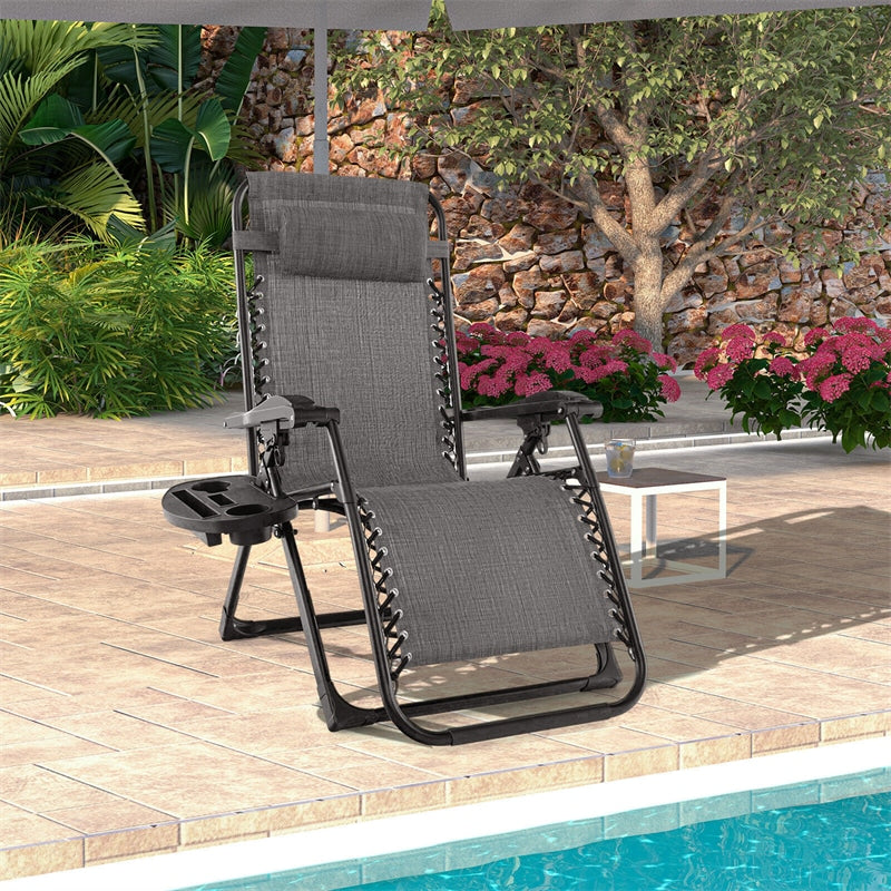 Adjustable Zero Gravity Chair Folding Reclining Outdoor Lounge Chair with Cushion, Pillow & Side Tray