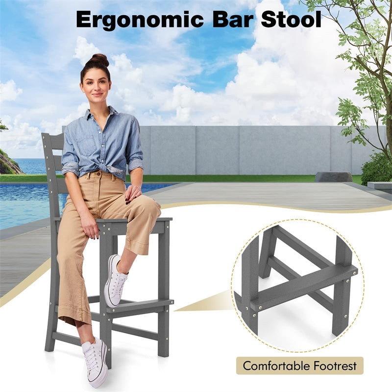 Outdoor All Weather HDPE Bar Stool 30" Bar Height Patio Chair with Backrest & Footrest