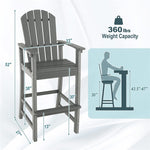 Outdoor HDPE Bar Stool 30" Tall Adirondack Chair All Weather Counter Height Bar Stool with Armrests & Footrest