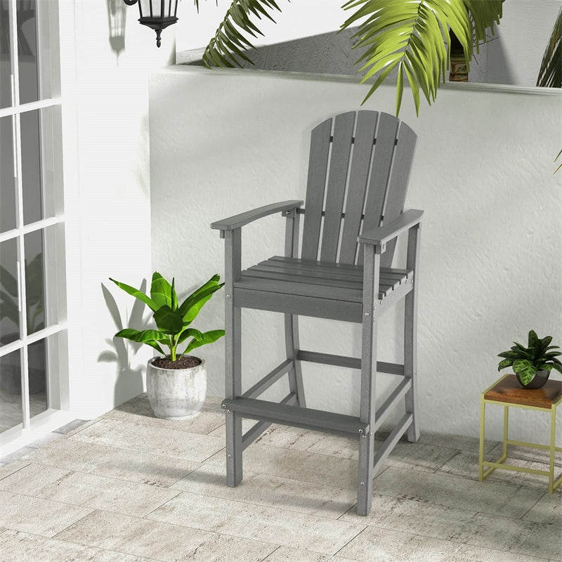 All Weather HDPE Tall Adirondack Chair 30" Outdoor Bar Height Stool with Armrests & Footrest