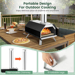 Beetle Outdoor Pizza Oven Wood Pellet Pizza Oven Grill Portable Stainless Steel Pizza Maker with 12'' Pizza Stone & Foldable Legs
