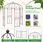 Birdcage Shape Garden Arbor 8.4' H x 7' W Heavy Duty Metal Garden Pergola Trellis Outdoor Arch Pavilion for Climbing Plants Wedding Party Decor