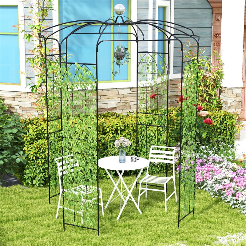 Birdcage Shape Garden Arch 9.4' H x 6.8' W Heavy-Duty Wrought Iron Arbor Trellis French Style Pergola Pavilion for Climbing Plants with Hanging Hook