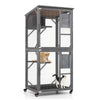 Catio Outdoor Cat Enclosure 72" Tall Wooden Cat House Large Cat Cage Playpen on Wheels with 2 Platforms & Asphalt Roof