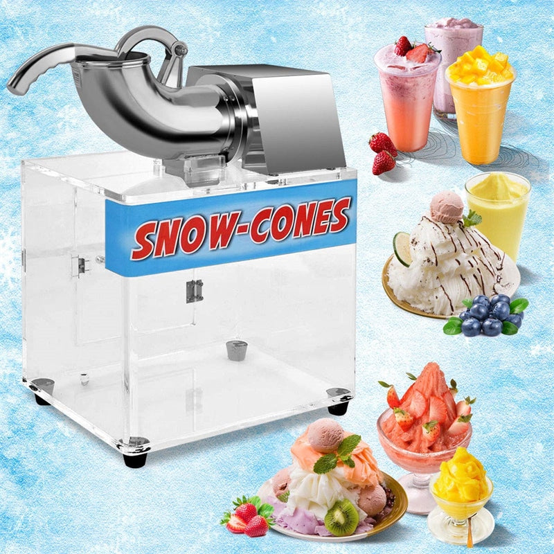 200W Commercial Snow Cone Machine 440lbs/h Stainless Steel Ice Shaver Maker 110V Electric Ice Crusher with Dual Blades & Safety Switch