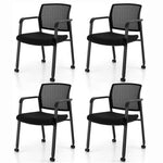 Conference Chairs Set of 4 Mesh Back Stackable Office Guest Chairs Waiting Room Chairs with Wheels & Armrests