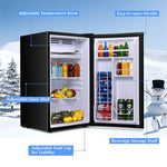 Compact Refrigerator 3.2 Cu.Ft Mini Fridge Reversible Door with Small Freezer & Removable Glass Shelves for Dorm Apartment Office