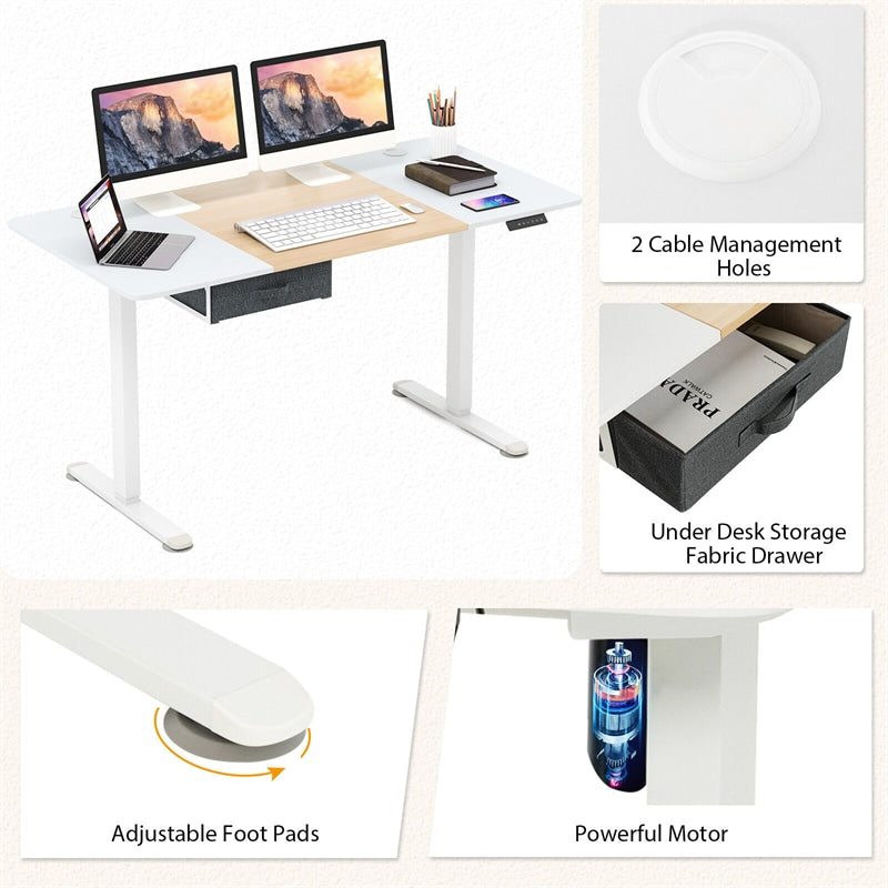 Electric Standing Desk 55" x 28" Height Adjustable Desk Sit-Stand Computer Workstation with Storage Drawer & USB Charging Port