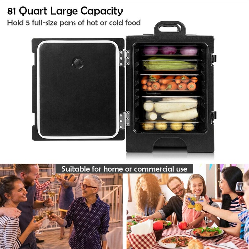 81 Quart End-Loading Insulated Food Pan Carrier Food-Grade LLDPE Material Portable Food Warmer for 5 Full-Size Pans