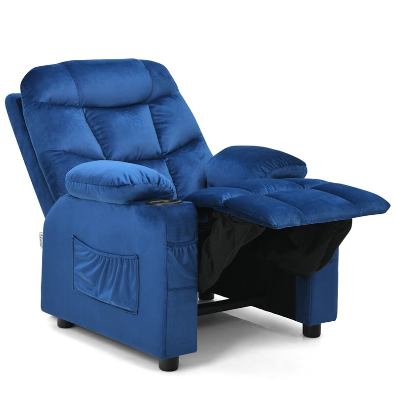 Kids Recliner Chair Adjustable Gaming Recliner Ergonomic Velvet Recliner with Cup Holder, Footrest & Side Pockets for Children Room