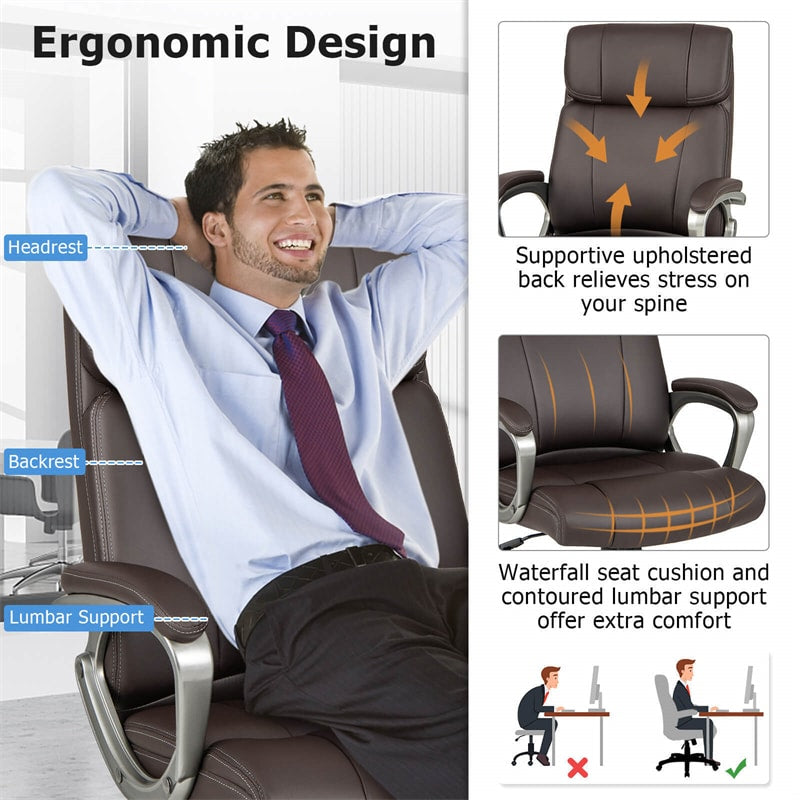Ergonomic Executive Office Chair PU Leather Desk Chair High Back Swivel Computer Task Chair with Lumbar Support Padded Armrests & Wheels