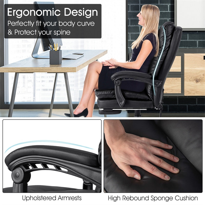 Executive Office Chair PU Leather Reclining Desk Chair High Back Ergonomic Computer Chair with Footrest & Padded Armrests