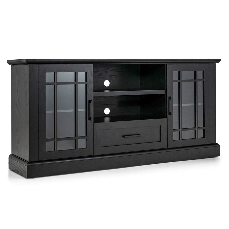 Farmhouse TV Stand Entertainment Center Tall Media Console Table for TVs up to 70 Inch with 2 Glass Doors Cubbies & Drawer