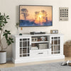 Farmhouse TV Stand Entertainment Center Tall Media Console Table for TVs up to 70 Inch with 2 Glass Doors Cubbies & Drawer