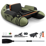 Fishing Float Tube 350lbs Inflatable Fishing Boat Portable Backpack Belly Boat with Pump, Paddle, Fish Ruler, Flippers & Storage Pockets