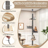 Floor to Ceiling Cat Tree Tower 5 Tier Wooden Cat Climbing Pole 93”-107” Adjustable Height with Scratching Post, Cozy Hammock & Basket Bed
