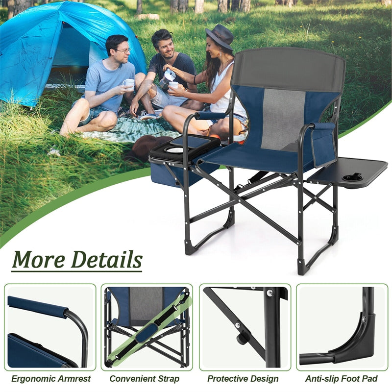 Folding Camping Chair Heavy-Duty Directors Chair Portable Outdoor Chair with Cooler Bag & Side Table