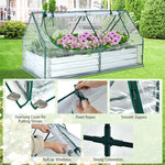 Galvanized Steel Raised Garden Bed Outdoor Metal Planter Box Kit Bottomless Flower Bed with Mini Greenhouse & Large Roll-up PVC Cover