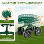 Heavy Duty Rolling Garden Cart Adjustable Height Utility Stool Cart with 360° Swivel Seat & Wheels