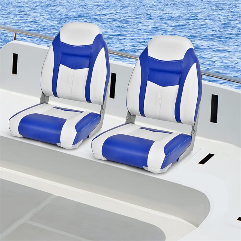 2 Pack High Back Boat Seats Folding Fishing Boat Seats Captain Bucket Seats with Spong Cushion, Flexible Hinges & Stainless Steel Screws