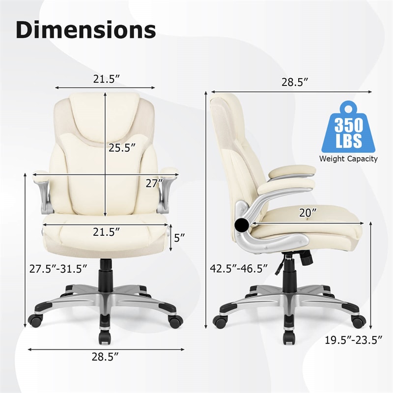 Ergonomic Executive Office Chair High Back PU Leather Desk Chair Swivel Computer Task Chair with Rocking Function & Flip-up Armrests