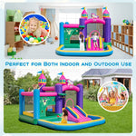 Inflatable Bounce House 6-in-1 Giant Jumping Castle Bouncy House with Large Ball Pit & Basketball Rim for Kids 5-12 Ages Indoor Outdoor Fun