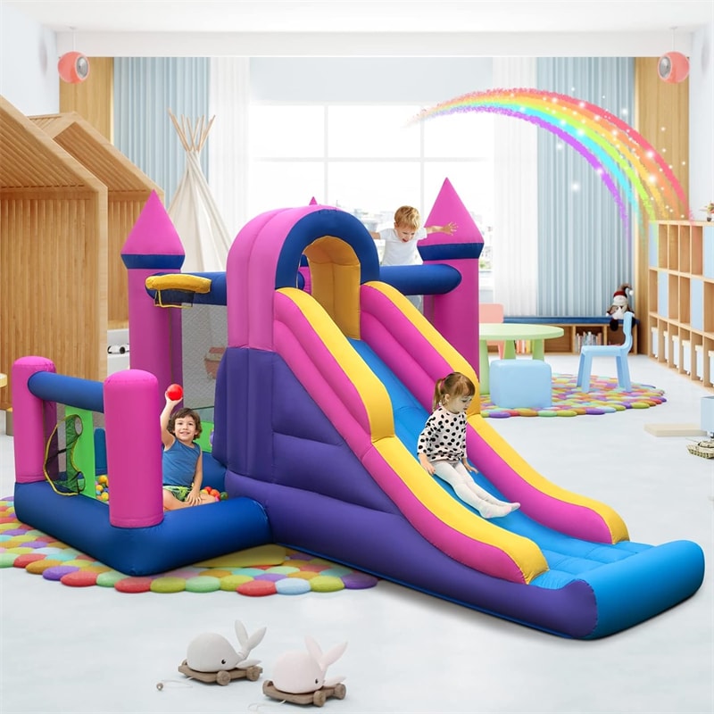 Inflatable Bounce House 7-in-1 Jumping Bouncy Castle with Long Slide, Ball Pit & 735W Blower for Kids Indoor Outdoor Backyard Party