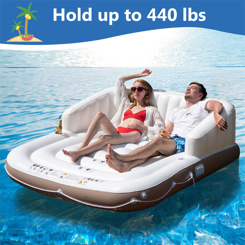 Inflatable Canopy Island Pool Float Lounge with UPF 50+ Detachable & Retractable Sunshade Canopy