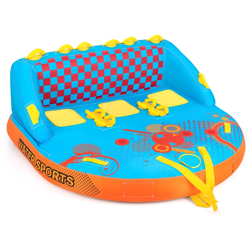 Inflatable Towable Tube for Boating, 3 Riders Water Sports Towable Boat Tube Super Sofa Towable Tube with Dual Front & Back Tow Points