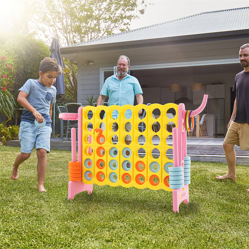 Jumbo 4-to-Score Giant Game Set Indoor Outdoor Family Yard Connect Game with Basketball Hoop, Ring Toss, 42 Rings & Quick-Release Sliders