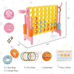 Jumbo 4-to-Score Giant Game Set Indoor Outdoor Family Yard Connect Game with Basketball Hoop, Ring Toss, 42 Rings & Quick-Release Sliders