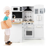 Kids Corner Kitchen Playset 11-in-1 Little Chef Wooden Pretend Play Kitchen Toy Set with Realistic Washing Machine & Telephone