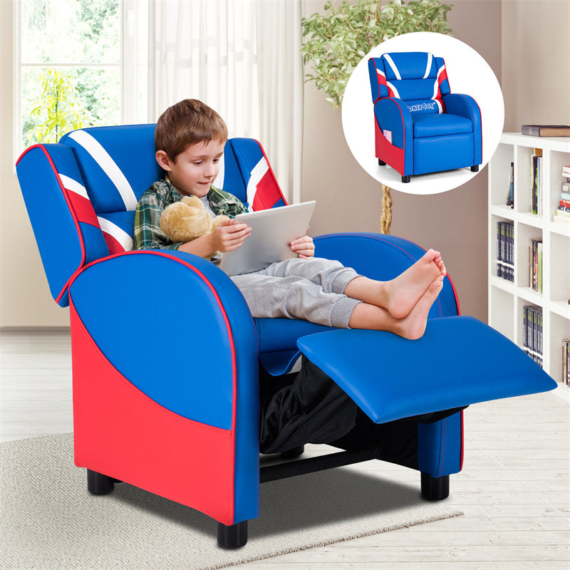 Kids Recliner Chair Adjustable Gaming Recliner Ergonomic Leather Sofa with Lumbar Support & Side Pockets