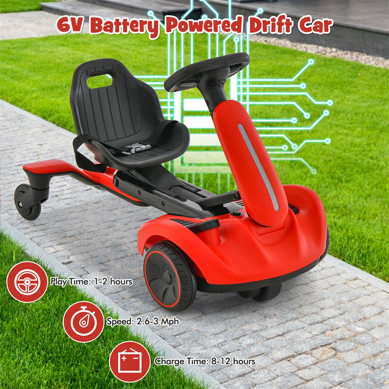 Kids Ride On Drift Car 6V Battery Powered Electric Vehicle with 2-Position Adjustable Seat & 360° Rotating Universal Wheels