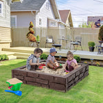 Outdoor Kids Sandbox 47" Square Sand Pit with Oxford Cover, Bottom Liner, Weather Resistant HDPE Sand Box for Backyard Play