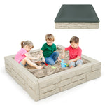 Kids Sandbox HDPE Sandpit with Cover & Bottom Liner, Outdoor Sand Play Station for Backyard Lawn Beach