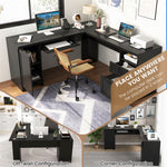 L-Shaped Desk 66" Corner Computer Desk Home Office Executive Desk Space-Saving Writing Desk with Drawers & Storage Shelf
