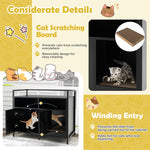 Large Cat Litter Box Enclosure 2-Door Cat Washroom Cabinet Wood Hidden Cat House with Winding Entry, Scratcher & 2 Compartments