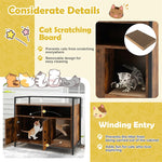 Large Cat Litter Box Enclosure 2-Door Cat Washroom Cabinet Wood Hidden Cat House with Winding Entry, Scratcher & 2 Compartments