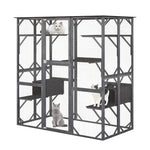 71" Tall Catio Outdoor Cat Enclosure Large Wooden Cat House Walk-in Cat Condo Cage with All-weather Asphalt Roof