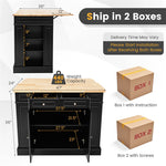 Large Drop Leaf Kitchen Island Stationary Kitchen Storage Island with Rubber Wood Countertop, 2 Drawers & Adjustable Shelves