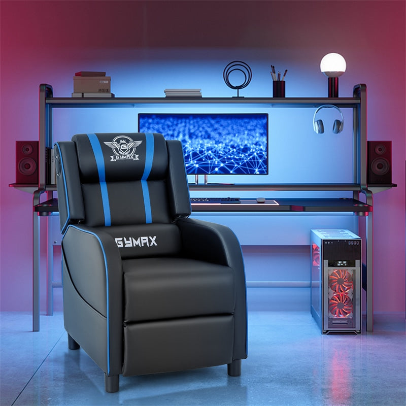 Massage Gaming Chair Racing Style Gaming Recliner PU Leather Home Theater Seating with Bluetooth Speaker, Retractable Footrest & Lumbar Pillow