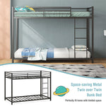Metal Bunk Bed Twin Over Twin Heavy Duty Low Profile Bunk Bed Frame Space Saving with Full Length Safety Guardrail & Ladder for Kids Adults