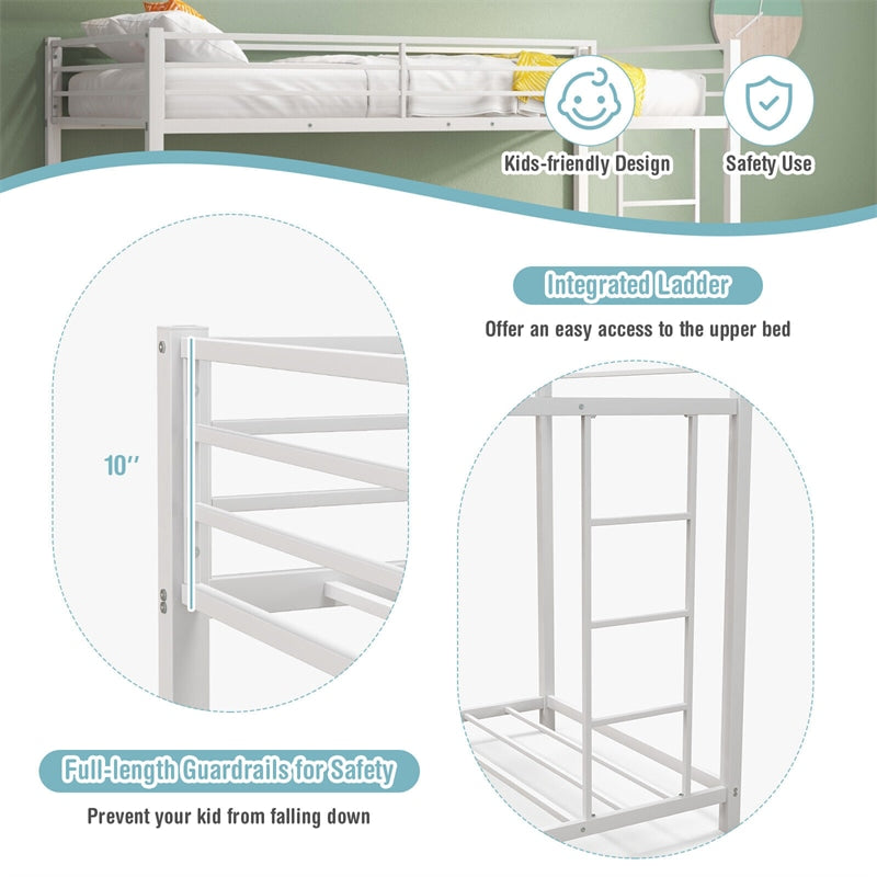 Metal Bunk Bed Twin Over Twin Heavy Duty Low Profile Bunk Bed Frame Space Saving with Full Length Safety Guardrail & Ladder for Kids Adults