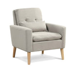 Linen Fabric Accent Chair Mid-Century Modern Armchair Comfy Single Sofa Chair with Lumbar Pillow, Rubber Wood Legs, Seat & Back Cushions